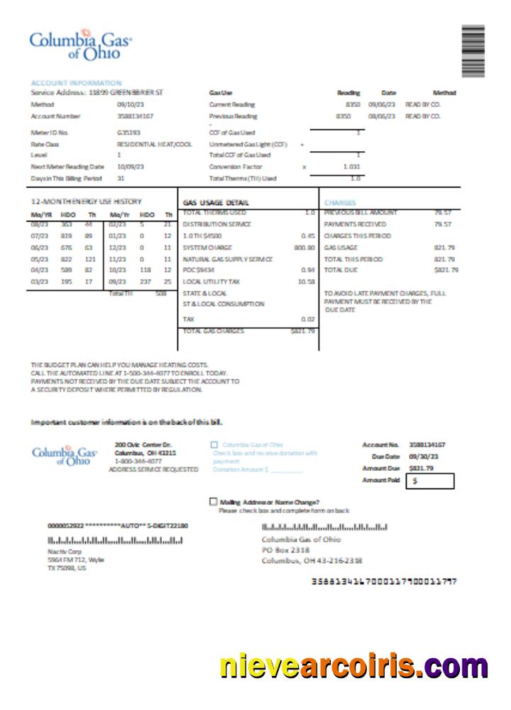 Columbia Gas of Ohio utility business bill